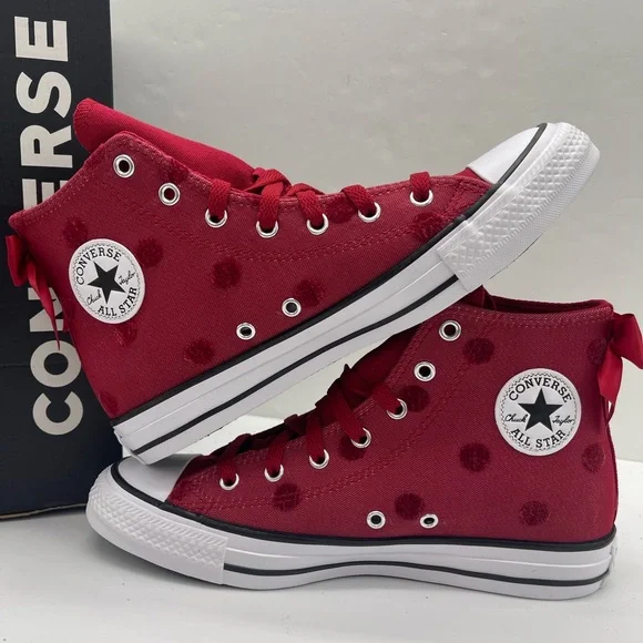 Converse Red Polka Dot Chuck Taylor All Star High Top Sneakers - Picture 12 of 16